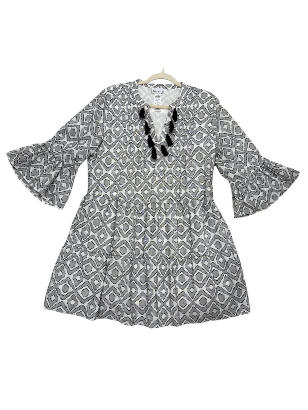 Tommy Bahama Diamond Clip Jauqard Tiered Cover Up/Dress Tassels Boho Large READ